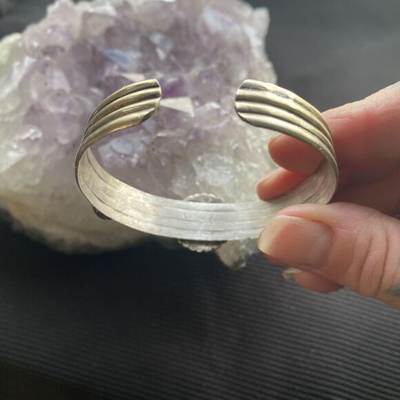 Vintage Sterling Silver Triple Onyx Stone Cuff Bracelet. Trading Post. 925. - Picture 12 of 16